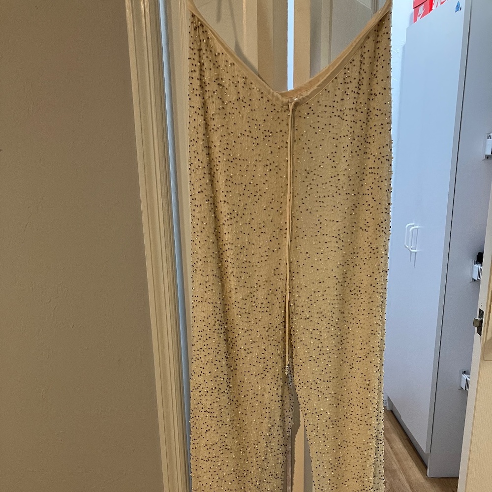 Size Medium 100% Silk Drawstring Beaded Pants - image 1